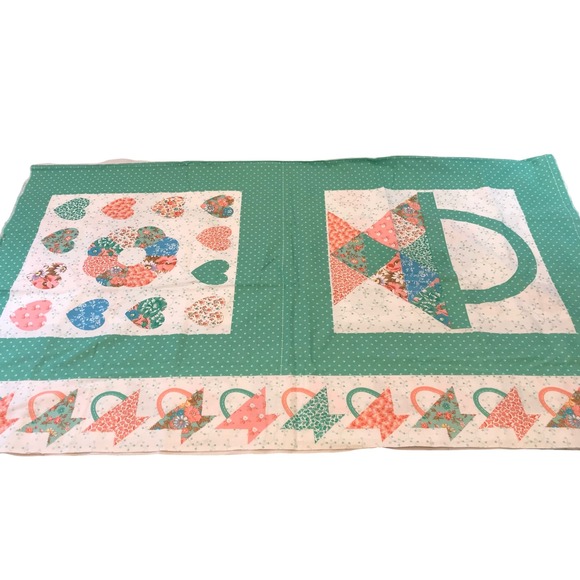 Vintage VIP Screen Print Works USA Quilt Fabric Panel Hearts Basket 44x34 in - Picture 2 of 3